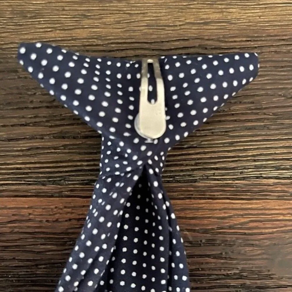 Boys Blue and White Polka Dot Clip on Neck Tie 10”